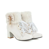 Women's Ankle Boots Thick High Heel Ladies Leather Lace Up Martin Boots Warm Fur Student Shoes Bottes Botines Plus Size