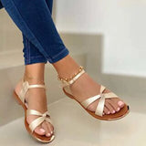 2021 Summer Women Flat Sandals Gold Open Toe Beach Shoes Gladiator Cross Strappy Ladies Sandals Zapatos