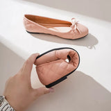 Big Size Bowtie flat shoes woman round toe crystal glitter slip on loafers soft bottom bow ballet flats ladies OL
