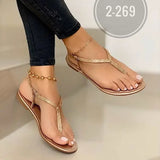 summer shoes 2021 fashion rhinestone sandals women's one word plus size flat beach sandals women zapatillas