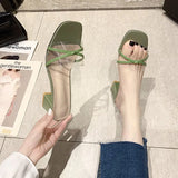 2021 Pvc Green Sandals Open Toe High Heels Women Transparent Sandals Shoes Bowknot Clear Plus Size 35-43 Zapatillas Mujer