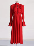 French Retro High-End Feel Waist Thin Dress 2025 New Three-Dimensional Flowers Decorated Long Dress Women's
