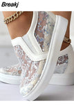 Dropship Platform Wedges Woman Shoes 2023 New Sporty Sneakers Floral Embroidered Slip On Wedge Sneakers Comfy