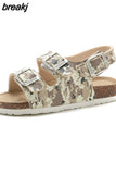 Summer Kids Beach Print Cork Sandals for Girls Boys Children Outdoor Casual Non-slip Flat with Cute Slide