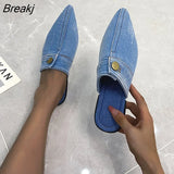 Versatile Personality Womens Slippers Denim Round Toe Flat Shoes Female 2023 New Beach Shoes Sandals Women
