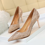 Breakj High-Heeled Women's Shoes Thin Heel High Heel Shallow Pointed Sequin Sexy Thin Nightclub Single Shoes Wedding