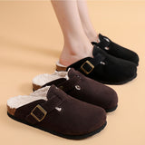 2023 New Buckle Cork Slipper Casual Women Solid Color Plush Inside Outside Non-slip Closed Toe