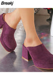 Fashion Brand Women Slippers 2023 Chunky High Heels Suede Platform Sandals European Style Office Daily Lady Sandals