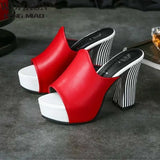 Sexy Women Elegant Red High Heel Sandals Peep Toe Platform Shoes Zebra Chunky Heel Shoes Lady Thick Heel Fashion