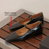 Size 32-42 Women Pumps Genuine Leather Chunky Heels Shoes For Women 2023 Buckle Strap Low Heel Sandalias Casual