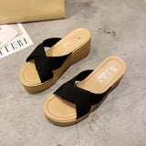 Breakj Bottom Slippers Women 2025 Spring And Summer Korean Version Of The New Fashion Cross Leopard Lattice Slope With A Word Cold