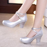 2021 Fashion Women Pumps With High Heels For Ladies Work Shoes Dancing Platform Pumps Women Genuine Leather Shoes Mary Janes 1112