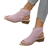 Fashion Knitted Hollow Coarse Heel High Heel Women's Fish Mouth Sandals One Foot Pedal New High-Heeled
