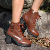 Breakj Round Head Tie In Autumn And Winter 2025 With Martin Boots Female English Wind Belt Buckle Side Zipper High Heel Short