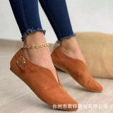 Breakj Shoes 2023 Spring And Autumn New Single Shoe Tip Belt Buckle Flat Sole Casual Shoes Ladies Single