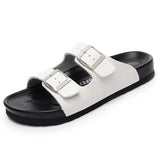 Women's PU Leather Mule Clogs Slippers High Quality Soft Cork Two Buckle Slides Footwear For Women Sandals Men Unisex