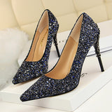 Breakj Fashion Sexy Nightclub Women's Shoes Metal Heel High Heel Shallow Pointed Sequined Single
