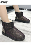 Women Glitter Boots 2023 Short Plush Woman New Warm Soft Ladies Ankle Boot Winter Fur Bling Platform Female Casual