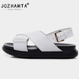 Size 35-44 Women Flats Sandals Buckle Strap Leather Platform Shoes For Women Designer Low Heels Sandalias