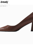Size 33-40 Women Pumps Real Leather Chunky Heels Shoes For Women Sexy Solid High Heel Shoes Retro Ladies 2023