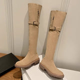 Breakj Of The Velvet Face Lamb Hair Flat Bottom Knight Boots 2025 Autumn And Winter New Thicken Snow Over The Knee Boots