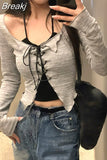 Summer Korean Fashion Suit 2 Piece Set Casual Strap Black Camis + Long Sleeve Knitted Crop Tops Thin Pure Color Blouse
