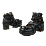 Platform Lolita Shoes Women 2022 Loli High Heel Woman Pumps Cross Bandage Girls Kawaii Cosplay Girl Mary Jane Shoe JK