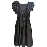 Casual Loose Dress For Women Square Collar Short Sleeve High Waist Solid Minimalist Midi Dresses Female Fashion