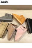 2023 New Winter Snow Boots Women's Leather Short Boots Flat Plush Cotton Shoes Fur Ankle Boot Female Booties Woman