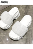 Casual Shoes Woman 2023 On A Wedge Platform Pantofle Heeled Mules Luxury New Soft High Flat Fashion PU Slides