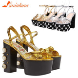 Women's Sandals Fashion 2023 Metal Luxury Elegant Platform Sandals Ankle Buckle Super Chunky High Heels Rivet Party