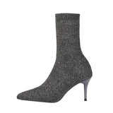 Spring Autumn Sexy Sock Pointed Boots Large Size 42 High Heels for Women Fashion 7cm Glamour Black Ankle Boots