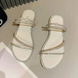 Women Slippers Flat Glitter Slides Fashion Low Pantofle Soft Jelly Luxury Summer 2023 Rubber Rome Crystal Basic