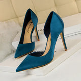 Breakj Fine High Heel Satin Shallow Mouth Pointed Head Side Hollow Out Sexy Nightclub Show Thin Single Shoes Women's High