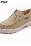 Size 34-41 Women Casual Loafers Real Leather Flats Platform Shoes For Women Chunky Heel Retro Ladies Lace-Tie