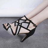 Summer New Color-blocking Buckle Large Fish Mouth Open Toe Sandals Female Sexy Fashion Comfortable High Heels