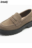 Size 34-42 Women Casual Loafers Real Leather Flats Fashion Platform Shoes Chain Chunky Heel Shoes Ladies Retro