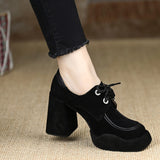 Breakj Heel High-Heeled Women 2025 Spring New Waterproof Table Lace Women's Shoes Temperament Coarse Commuting Deep Mouth Single