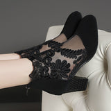for Women 2023 High Quality Lace Flower Ankle Strap Hollow Out Sandals Round Toe Zip Women's High Heels Zapatos De
