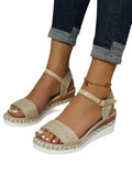 Breakj Spring And Summer Large-Size Hemp Bottom Pine Cake Thick-Soled Sandals Buckle Rope Flat Women's