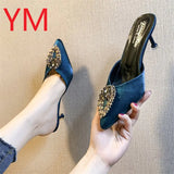 Flock Women Pumps Summer Wedding Shoes Stiletto High Pointed Toe With Crystal Heel Sandals Ladies Sandalia Feminina