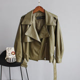 New Autumn Pu Motorcycle Faux Soft Leather Women Jacket Coat Turn-down Collar Long Sleeve Epaule Female Loose Short