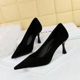 Breakj Fashion Simple Show Thin High Heels Wine Glass With High Heel Shallow Pointed Suede Women's Singles