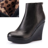 2019 Genuine Leather Autumn Winter Boots Shoes Women Ankle Boots Female Wedges Boots Women Boot Platform