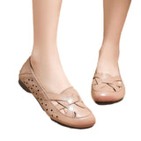 Soft Leather Mother Shoes Hollow Out Women's Casual Single Shoes Beef Tendon Soft Sole Comfortable Old Man Sandals Wenzhou Women's