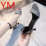 2020 Women Pumps Ankle Strap Shoes For Sexy Peep Toe Heels Sandals Party Wedding Woman High Heels Luxury Suede Grid
