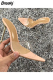 Summer Women Pumps Transparent PVC Slippers Women Pointed Toe Metal Stiletto High Heels Sandals Ladies Mules