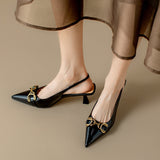 Size 33-41 High Heels Sandals For Women Genuine Leather Pointed Toe Heel Shoes Woman Summer 2023 Backless Pump