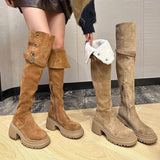 Breakj High And Thick Bottom Increase Over The Knee Long Boots Autumn Winter Kaqi Color Two Through The Flip High Barrel Knight