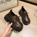 Breakj Pine Shoes Women 2025 Autumn New British Wind Small Leather Shoes Coarse Heel Lace Casual Single